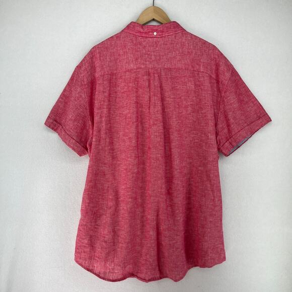 TOMMY HILFIGER Shirt Mens 2XL Cotton Linen Chambray Button Up Short Sleeve Pink - Picture 3 of 14